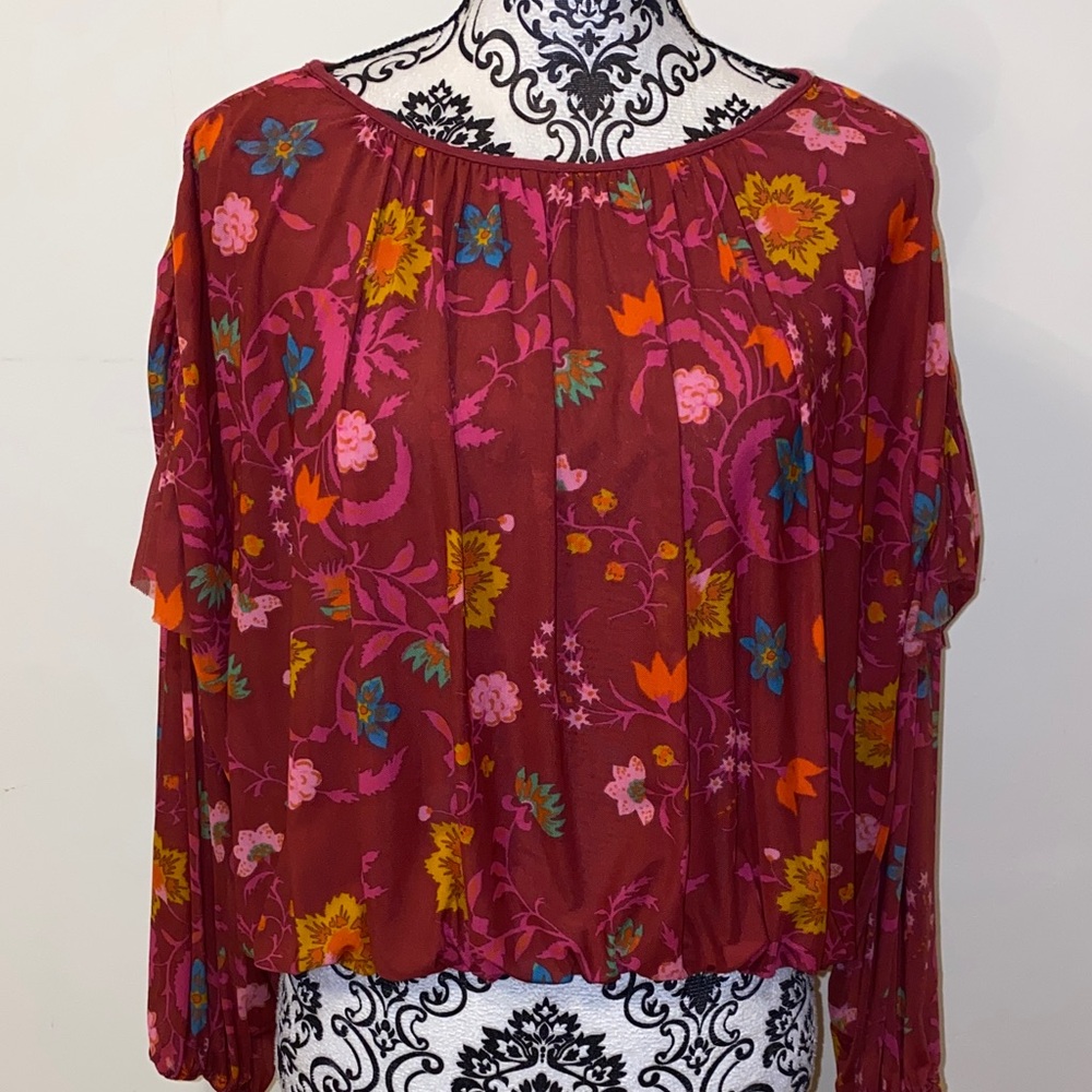 3/$45 Free People Cropped Floral Blouse Size XS Oversized